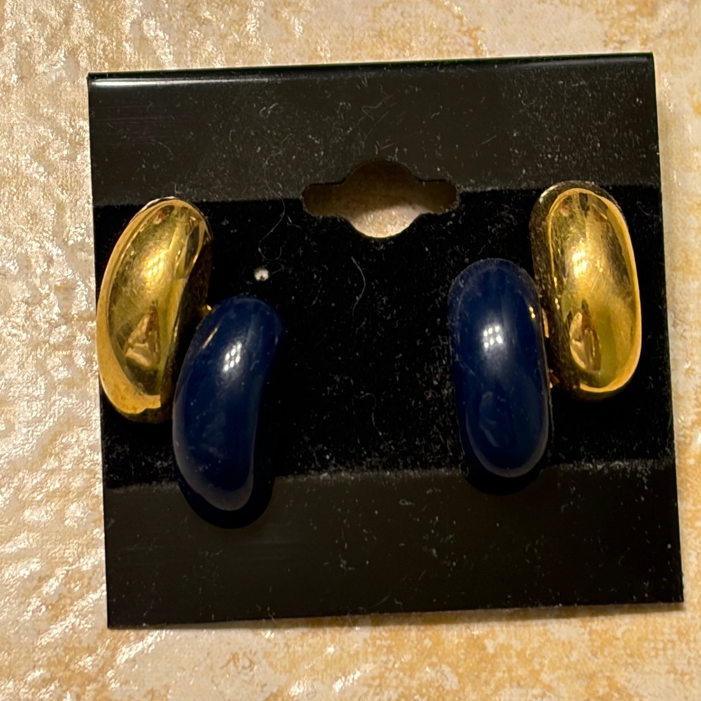 Avon Gold and Navy Clip-On Earrings